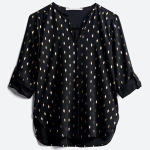 Collective Concepts Sarkise Single Button Blouse – L, Black and Gold Metallic